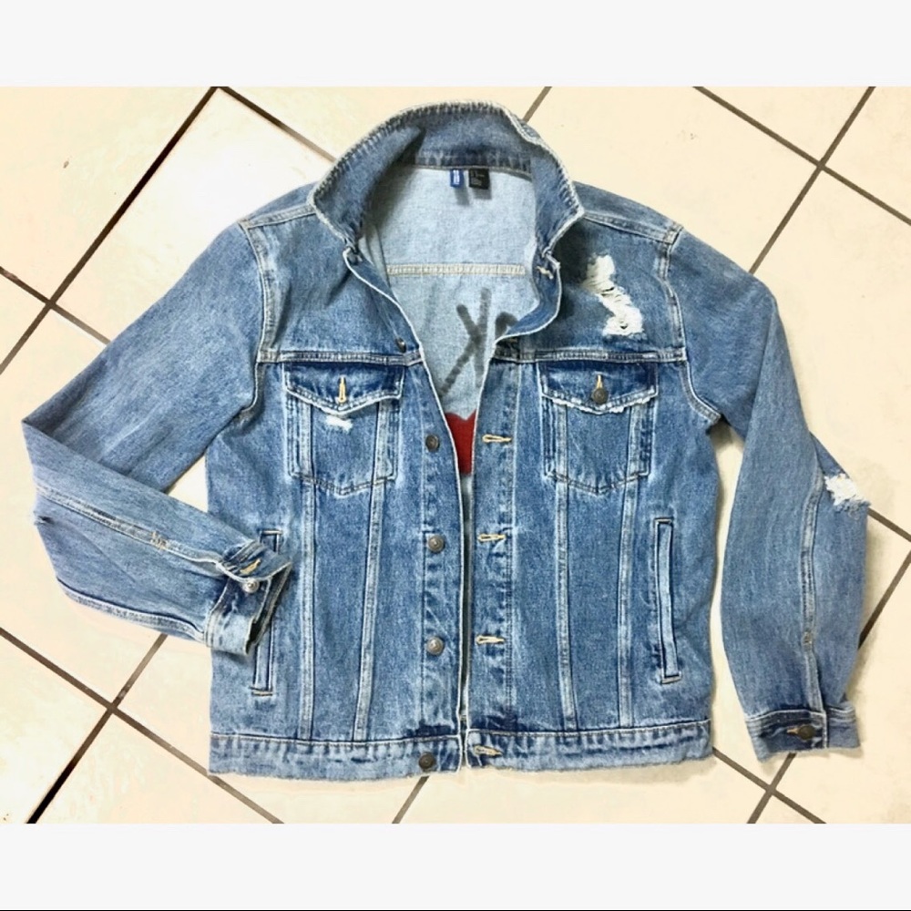 H&M distress denim jacket.